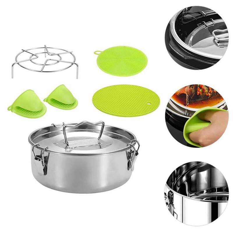 Food Stainless Steel Steamer Pot with Steamer Trivet Rack with Lid and Handle, Multi-Function Steaming Compartment Set