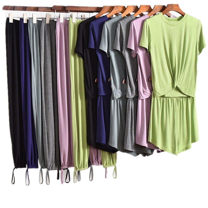 Høst modal hjemmeklær for kvinner pyjamas buksesett høst t-skjorte 3 stk hjemmeklær kvinnelige pyjamas modal lounge wear hjemmedress