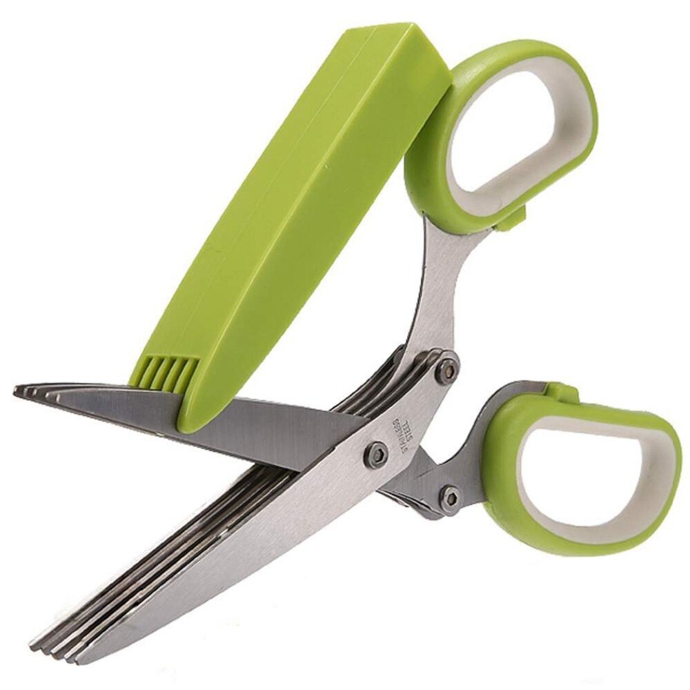AI DI 1 Stck Edelstahl Küche Schere Papier Schneiden Schere Edelstahl 5 Klingen Kräuter Schere Küche Werkzeuge Grün