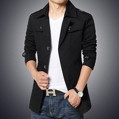 TANG – veste de costume pour homme, Parka en coton, coupe cintrée, Long, Business, ,: Black / L