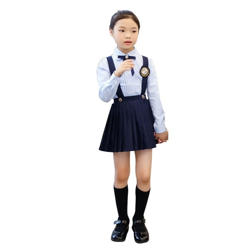 Enfants école uniforme Style japonais coréen sangle jupes pour fille robe bébé garçon Style britannique Chorus Costumes 100-160CM danse: Girl Set / XXS