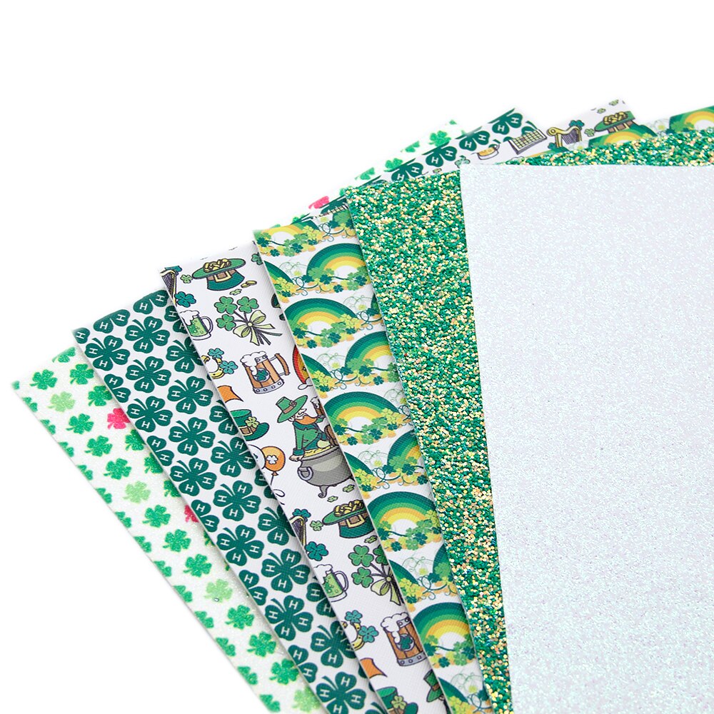 20*34cm 6 Stuks Groen Serie Gedrukt Glitter Faux Leer, DIY Handgemaakte Materialen Voor Maken Ambachten Oorbellen, 1Yc8289