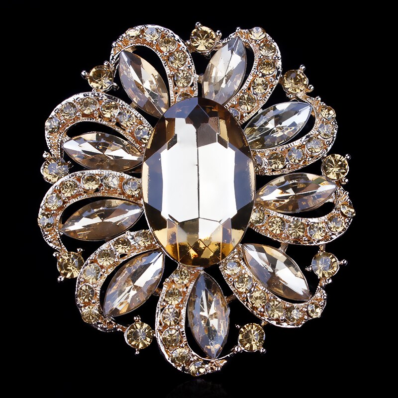 Fabriek Directe Verkoop Klassieke Kristallen Steentjes en Grote Ovale Acryl Bloem Broche Pins voor Vrouwen in Diverse Kleuren