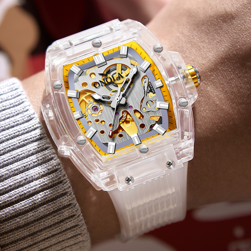 Luxe Herenhorloge Onola Plastic Transparante Holle Volautomatische Mechanische Horloges Heren Waterdichte Klok