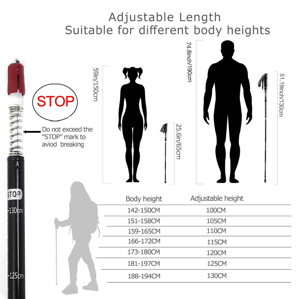 2PCS Lightweight Folding Collapsible Trekking Pole Hiking Pole Outdoor Trail Running Nordic Anti Shock Walking Stick