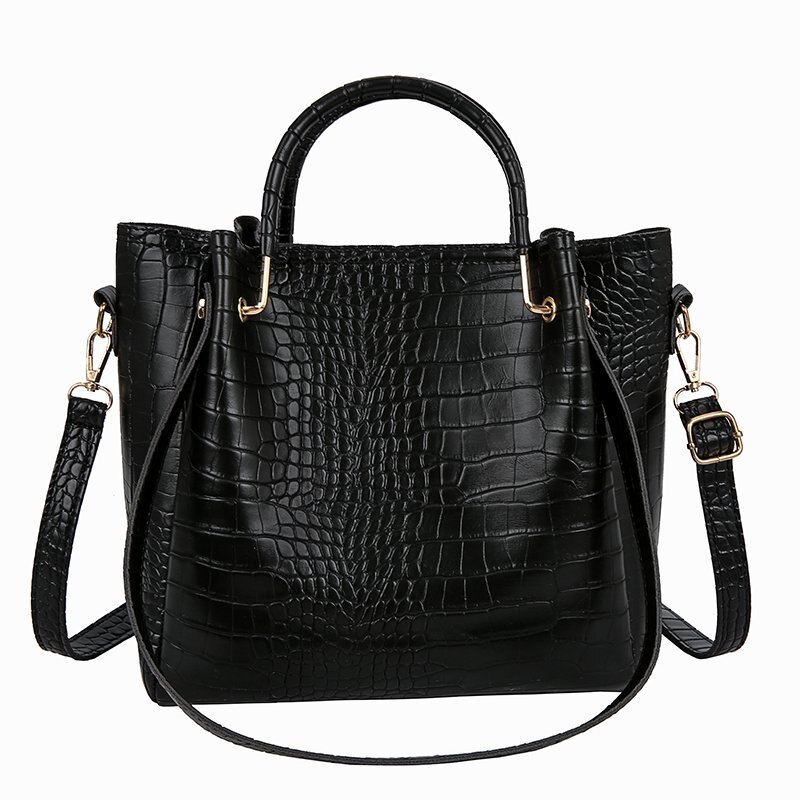 Steen Patroon Pu Lederen Emmer Tassen Voor Vrouwen Retro Toevallige Schouder Tas Dame Handtassen Sac Een belangrijkste: Black