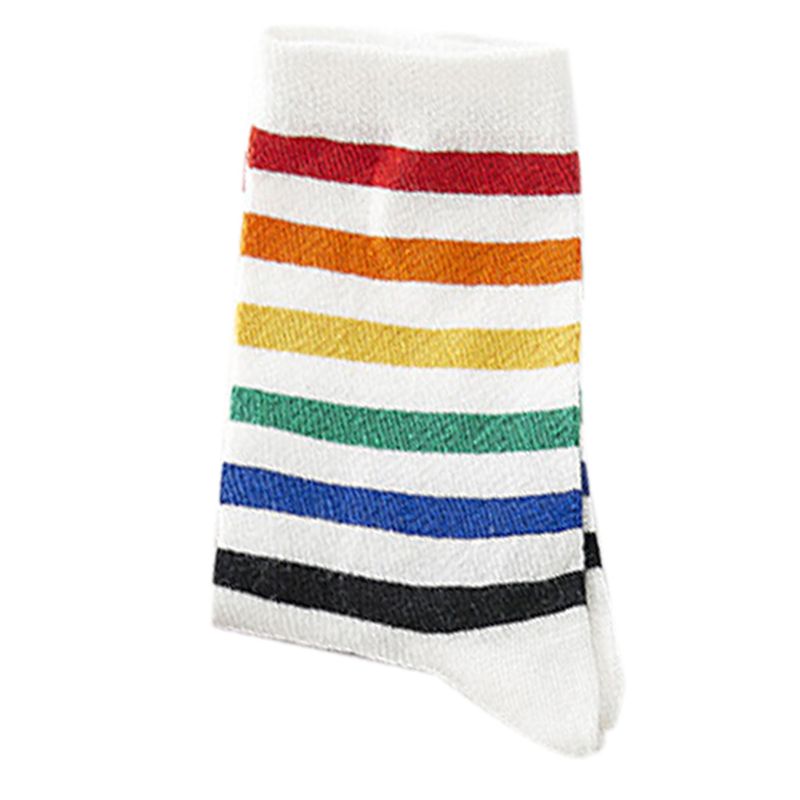 Women Teen Girls Harajuku Rainbow Striped Crew Socks Preppy Style Hip-Hop Skateboard Cotton Novelty Sports Short Tube Hosiery: B