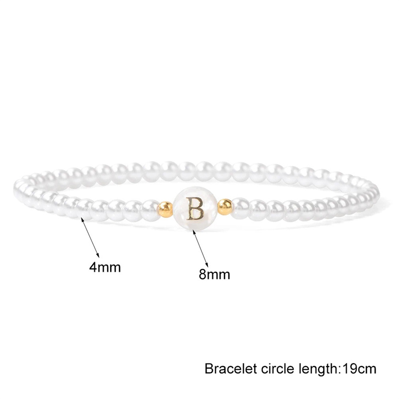 Armbånd med initialer af az til kvinder, trendy hvide perler, rundt vedhæng, elastiske armbånd, smykker, perlemor-charme, pulsera