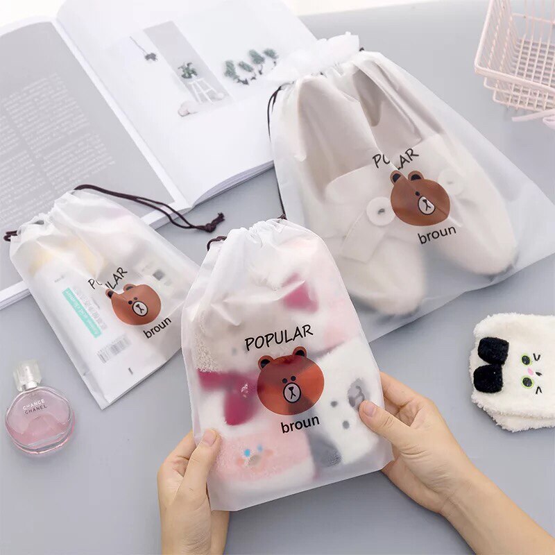 Transparent Waterproof Drawstring Bag Wash Pouch Cartoon Travel Luggage Bags Clothes Storage Shoe Organizer Cosmetic Pocket