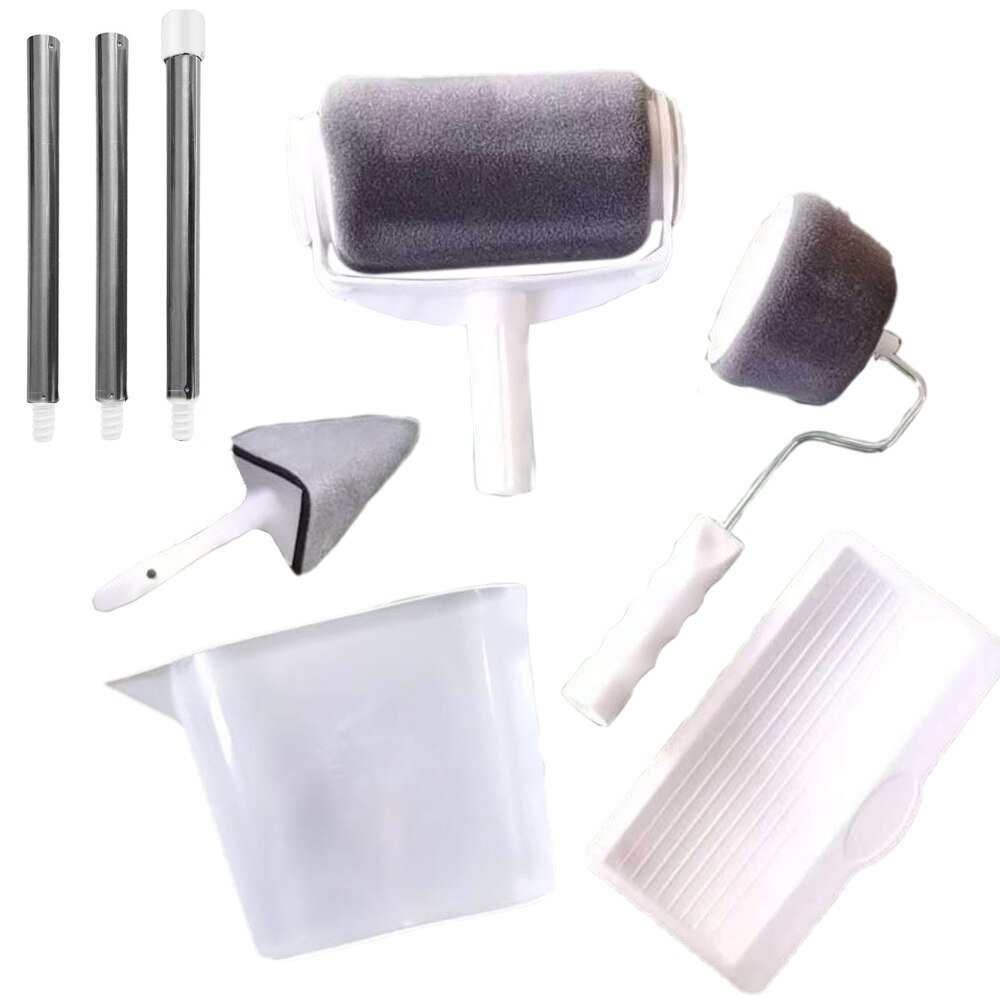 8 Stk/set Multifunctionele Diy Muur Decoratieve Verf Roller Hoek Borstel Handvat Tool Huishoudelijke Eenvoudig Te Bedienen Schilderij Borstels Kit: White