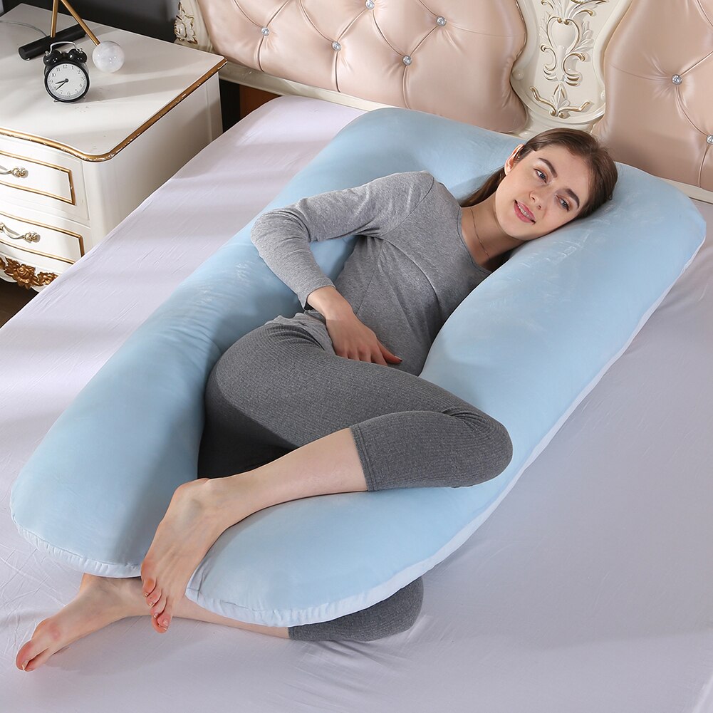 Almohada de apoyo para dormir de algodón para mujeres embarazadas, estampado de conejo en forma de U, almohadas de maternidad, para dormir durante el embarazo