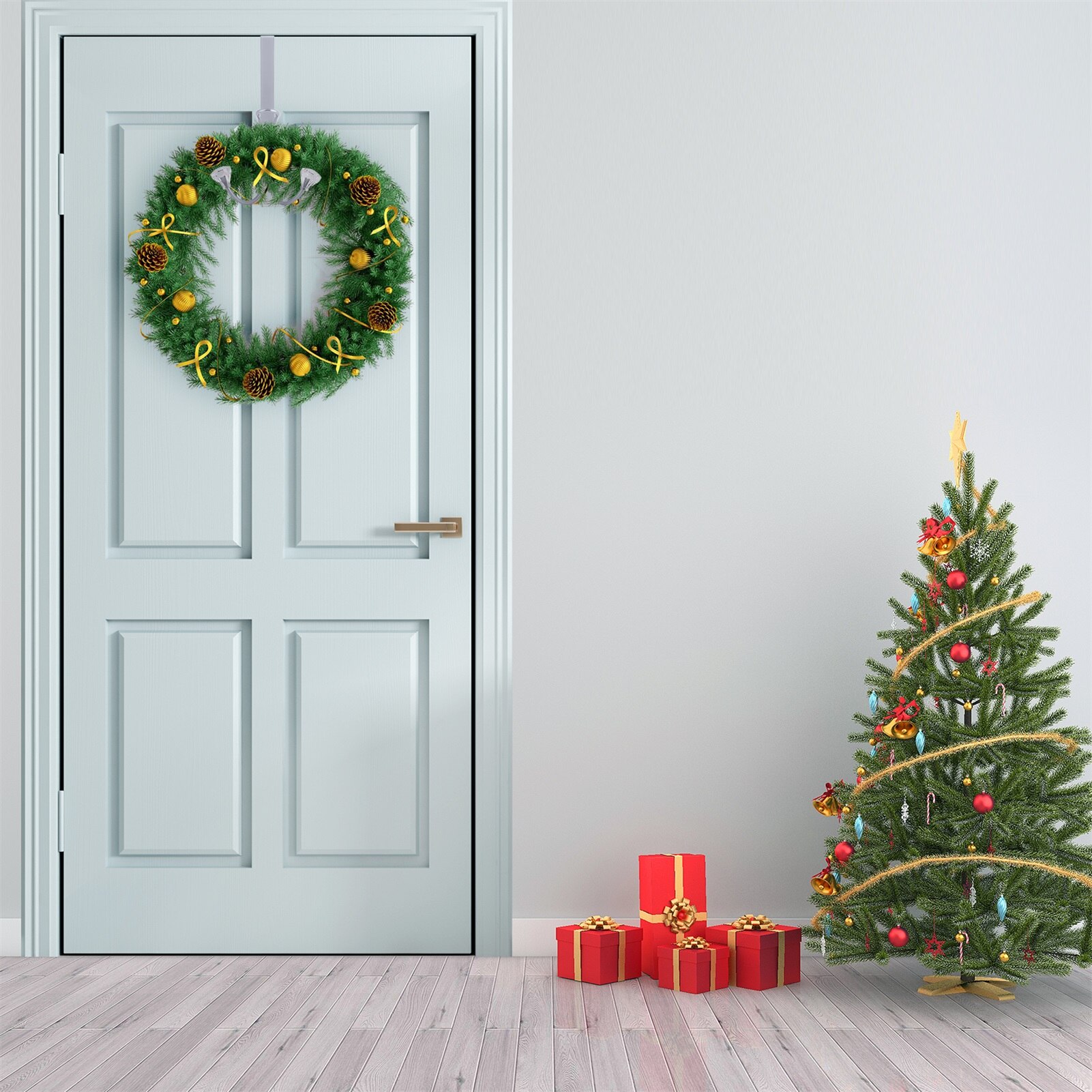 Over The Door Double Hanger Hooks Declutter Twin Hook For Christmas Wreath Bag Coats Hanging Storage Organizer Hanger Hook