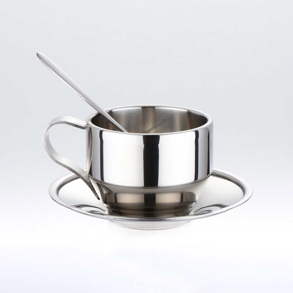 Set De Tasses à Café En Inox 304 | 2 Tasses + Soucoupes + Cuillères | 8x5,7 Cm | Pour Expresso, Latte, Thé | Isotherme Double Paroi - 2