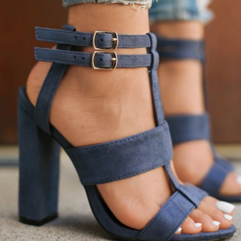 Parkside Wind Wildleder Leder Mädchen Sandalen Marine Ferse Party hoch Fersen Schnalle Schuhe Frau khaki Sandalen Knöchel Gurt Fersen 10,5 cm