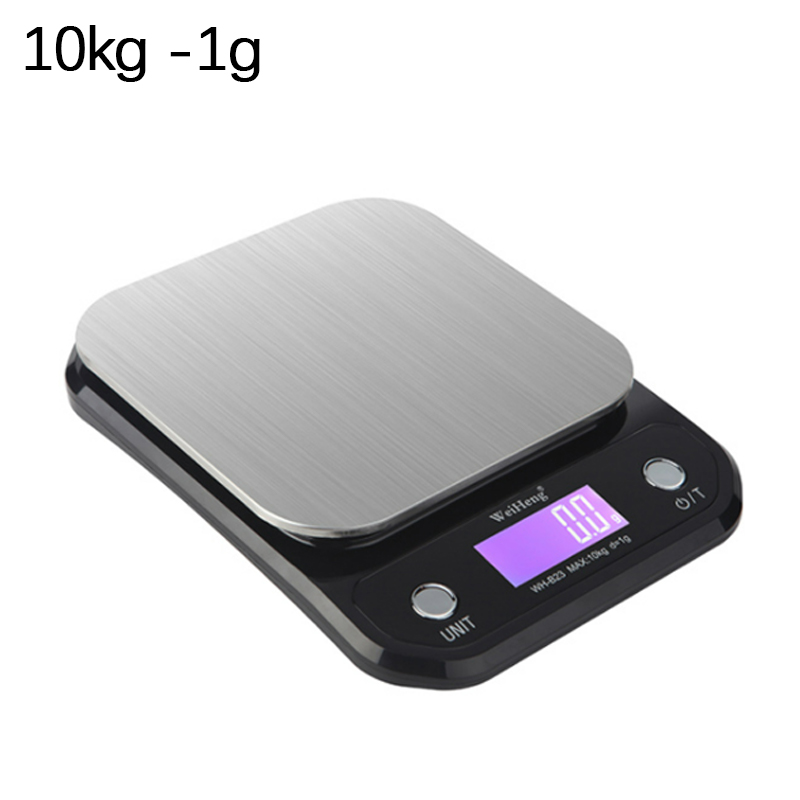 Elektronisk digital köksvåg med hög noggrannhet i rostfritt stål 0.1g/1g 3kg/5kg/10kg bakgrundsbelysning för matlagning: Svart