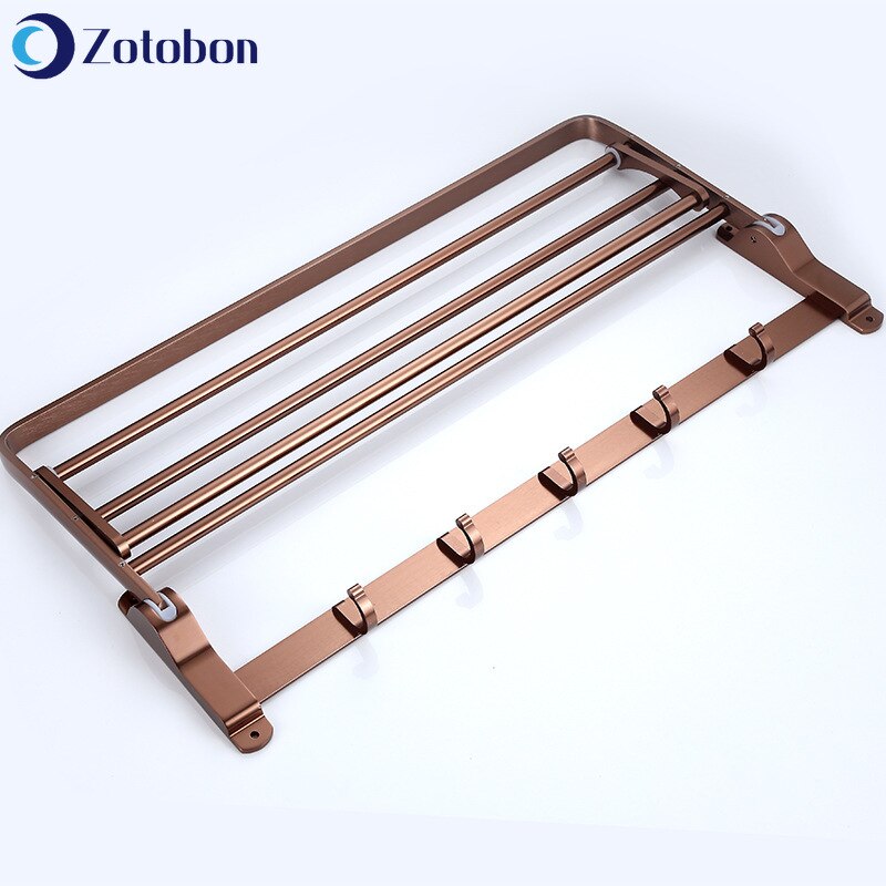 Zotobon toalheiras de toalha do banheiro dobrável alumimum liga suporte toalha fixado na parede prateleira toalha com ganchos acessórios do banheiro m210