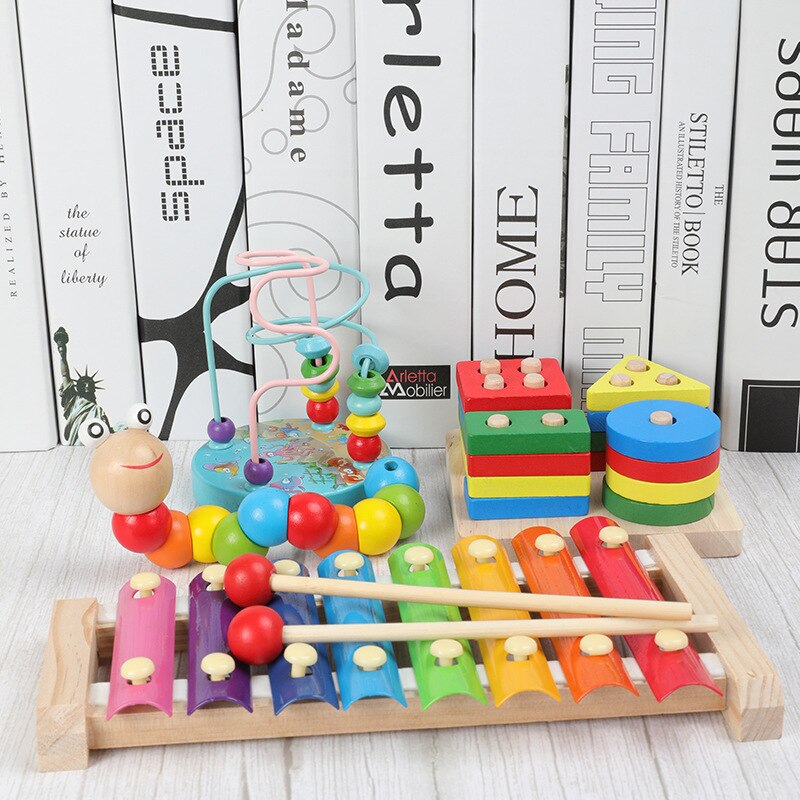 Qwz Montessori Houten Speelgoed Childhood Leren Speelgoed Kinderen Kids Baby Kleurrijke Houten Blokken Verlichting Educatief Speelgoed