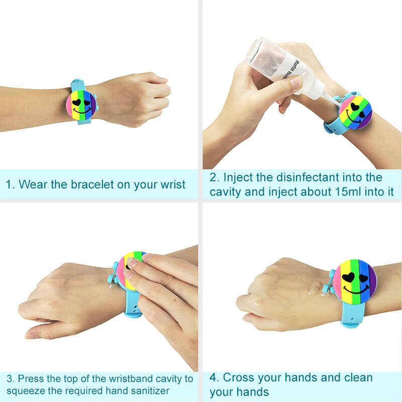 2Pcs Cute Unicorn Cartoon Wristband Hand Dispenser Portable hand sanitizer hand sanitzer hand sanatizer holder for children Kids