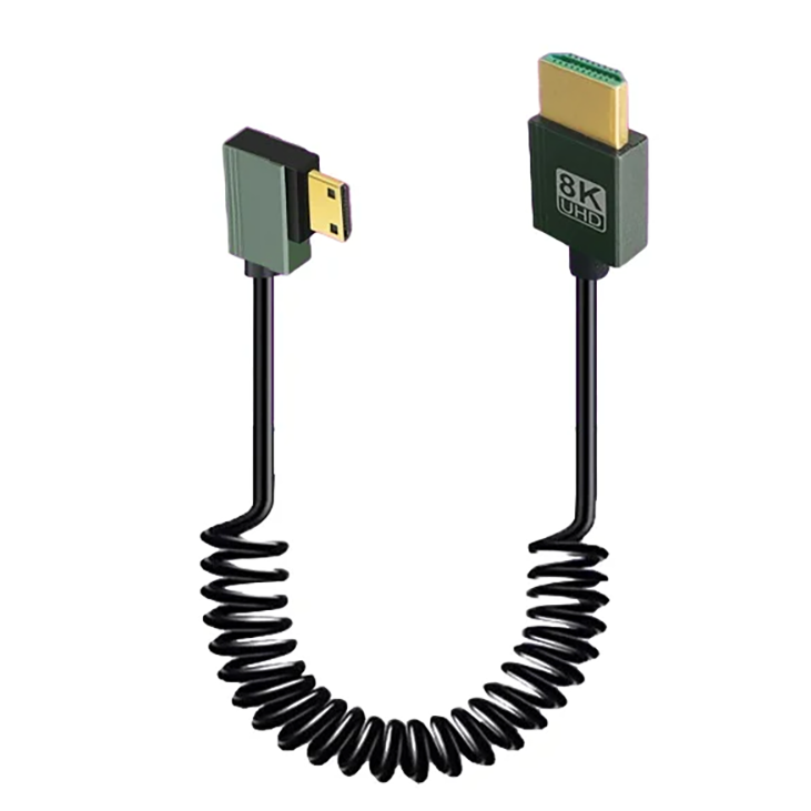 1M Portable 8K UHD Coiled Cable Mini/Micro HDMI-compatible Stretch Spring Cord for PC Laptop Tablet Camera DV Monitor HDTV: army green