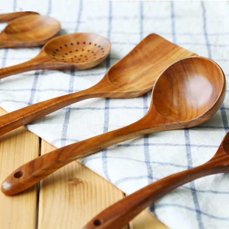 Ongeverfd Acacia Hout Servies Lepel Pollepel Turner Koken Lepels Scoop Keuken Tool Lange Rijst Vergiet Soep Skimmer Set