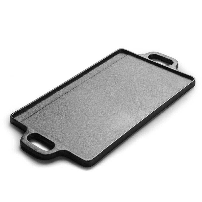 Rectangular Cast Iron Barbecue Plate Striped Roasting Pan Uncoated Double-Side Teppanyaki Meat Steak Grill BBQ Tool Accessories