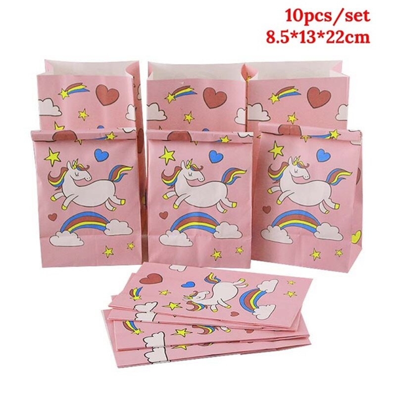 Enhjørning papir slik boks poser kraft papir pose popcorn boks bryllup indretning børnefødselsdagsfest forsyninger baby shower pige favor