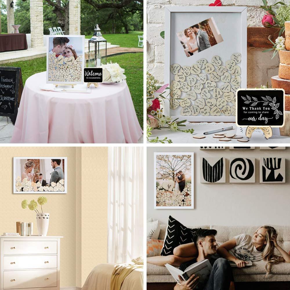 Wedding Guest Book Wooden Picture Frame With Display Stand 1 Black Board For Wedding Baby Shower Anniversary (White)