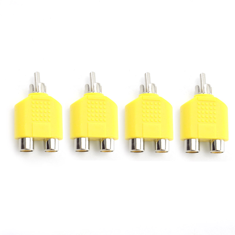 4pcs RCA Connector Y Splitter 1 Male to 2 Female Adapter AV Jack Plug Double Audio Video Converter CCTV Camera Security System: Yellow