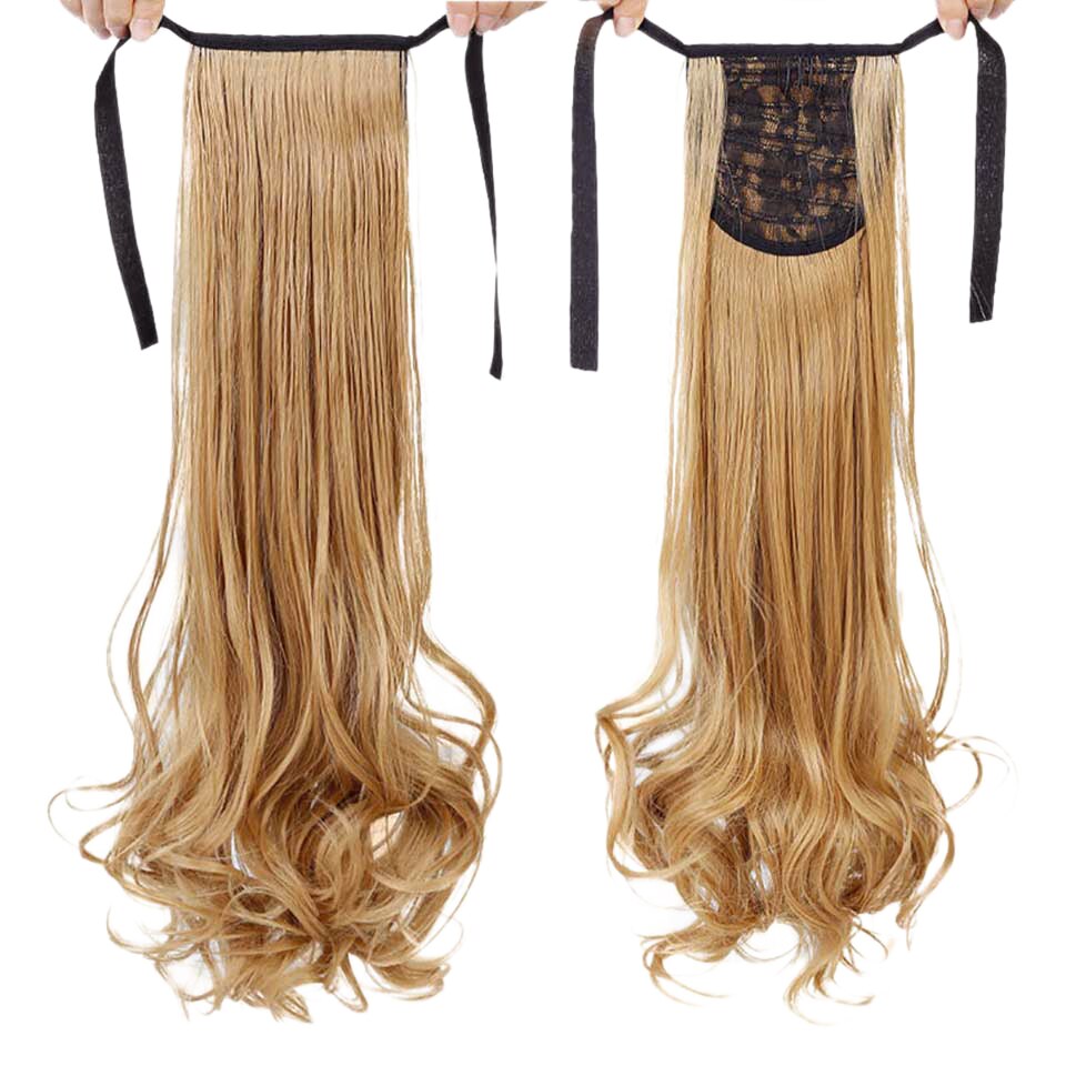 HUAYA 22 Inch Synthetic Long Curly Ponytail Clip In Hair Extensions Tail on False Hair Black Blonde Brown Pony Tail Hairpieces