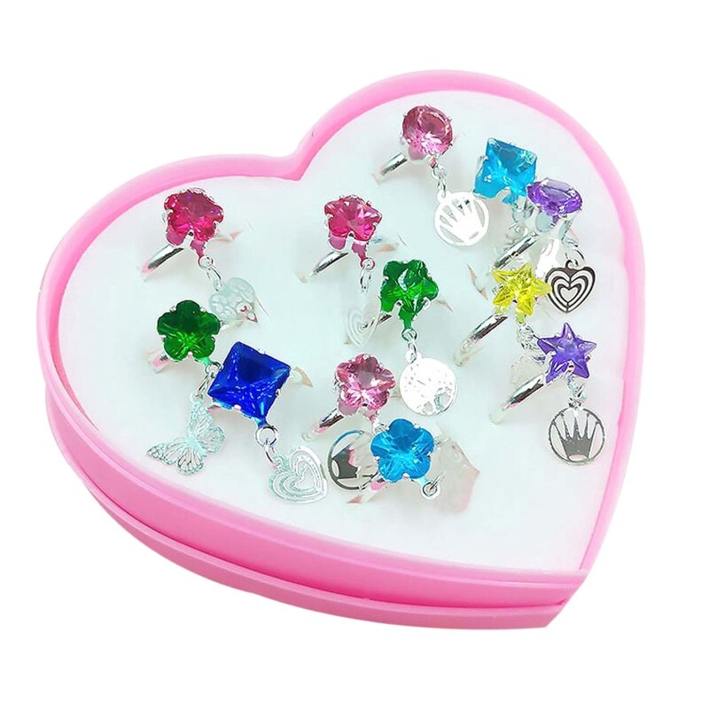 12/36 Pcs/Box Verstelbare Legering Baby Meisje Ringen Met Hart Vormige Showcase: C 12Pcs