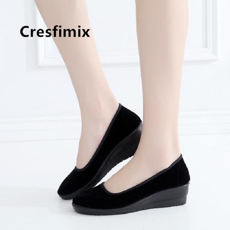 Cresfimix kvinder kilehæl sorte balletsko damer afslappede dansesko cool slip on forår sko dames schoenen  a5489
