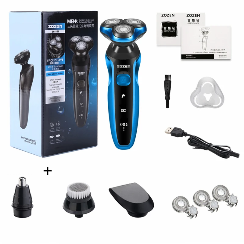 ZOZEN-Afeitadora eléctrica para hombres, máquina de afeitar para cortar el pelo corporal, cortadora de barba rotativa, 100% resistente al agua: Rojo