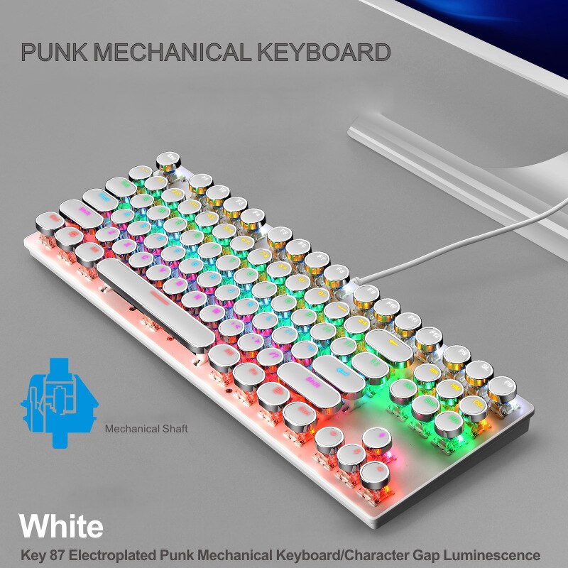 Edition Mechanical Keyboard 87 Keys Blue Switch Gaming Keyboards Russian US Sticker Wired Keyboard For Tablet Desktop: white