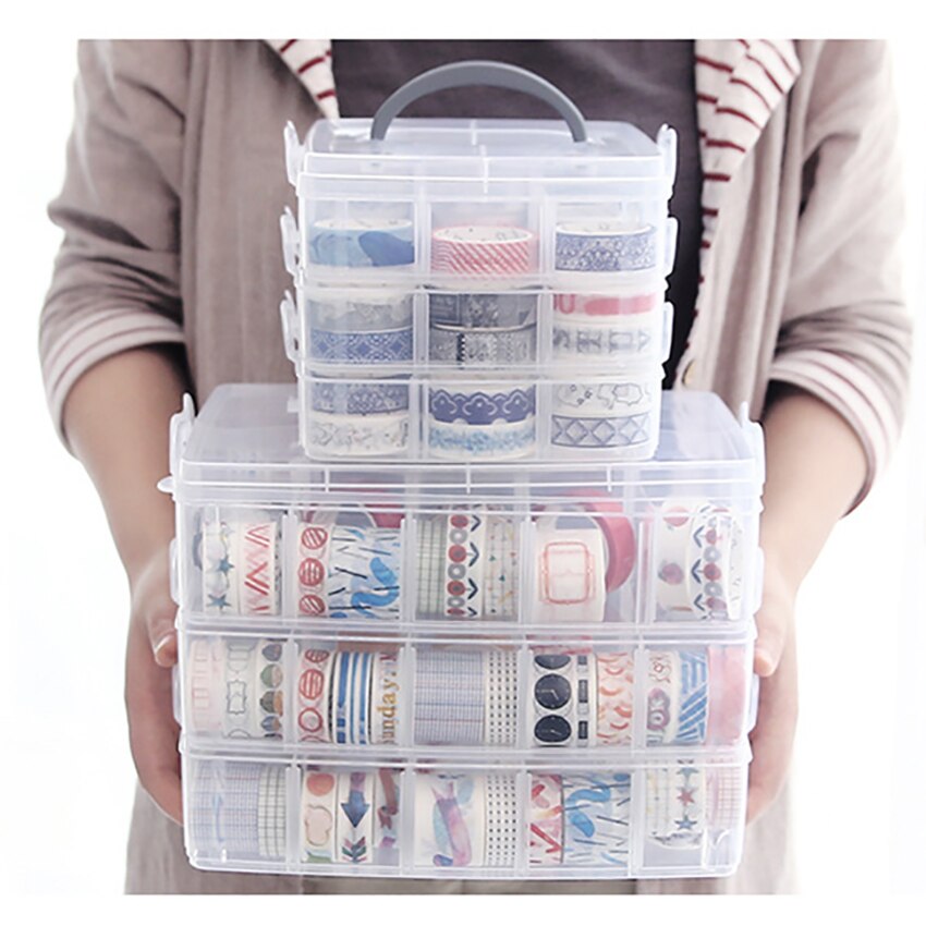 18/30 nät tre lager plast förvaringslåda barn diy scrapbooking brevpapper behållare transparent hantverk papper arrangör