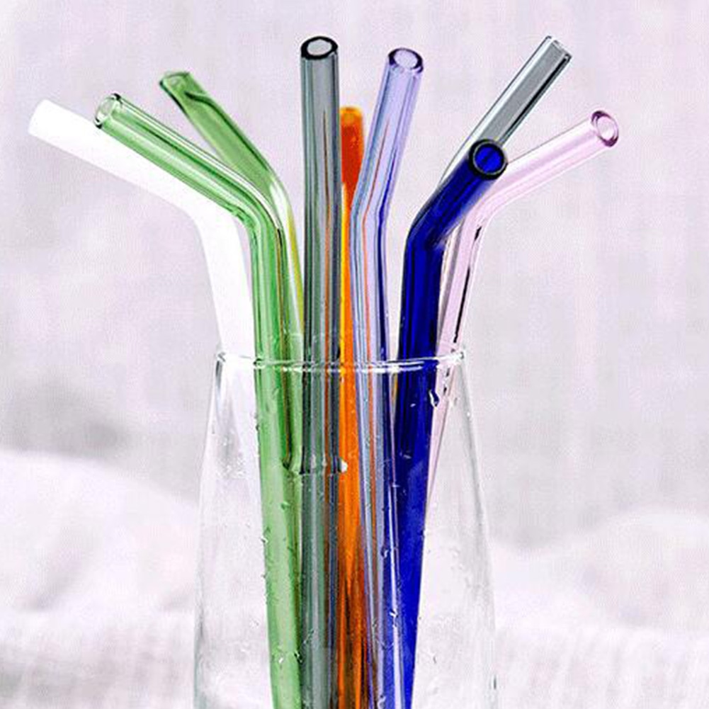 Reusable Glass Straws Colorful Clear Drinking Straws Wedding Birthday Party Drinking Straw Straight Bent Shape Portable Straws