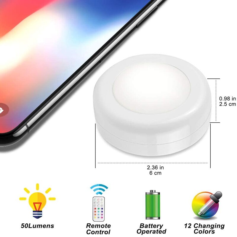 LED Puck Light Remote Control Dimmable Wireless Touch Sensor Battery Operated Portable Kitchen Hallway Closet Cabinet Night Lamp