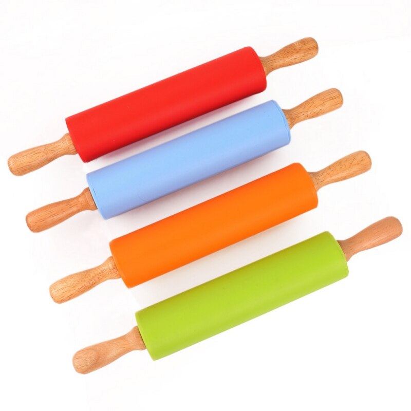 3 Sizes Non-Stick Wooden Handle Silicone Rolling Pin Pastry Dough Flour Roller Kitchen Baking Cooking Tool Household Rolling Pin