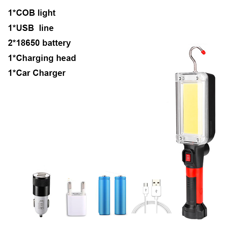 Portable Magnetic Work Light LED COB Work Light USB Rechargeable Repair Flashlight Inspection Work Lamp Working by 18650 Battery: Option A
