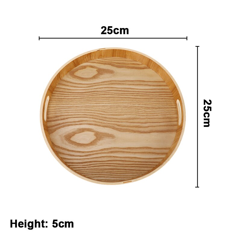 Huishoudelijke ronde houten serveerschaal, massief houten voedselschaal, bord, hapjesschaal, beker, schaal, fruitschaal, diner, taart, dessertschalen, thee: Kleine handgreepplaat