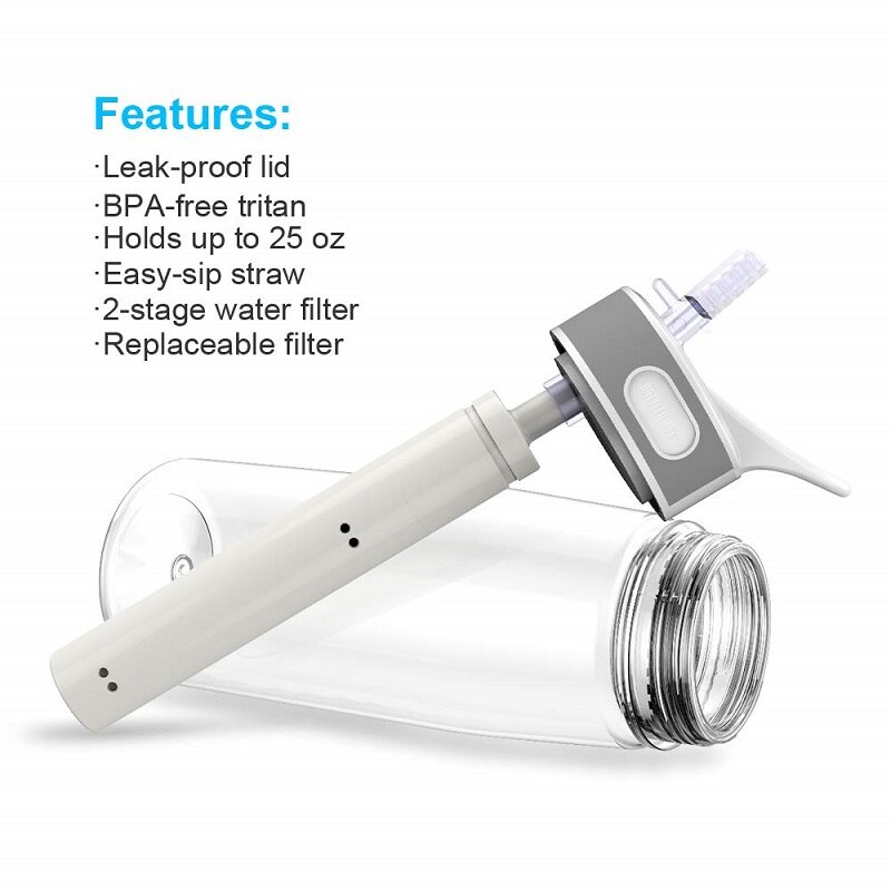 Flaske joy vandflaske med filter , 27oz vandflaske med udskifteligt 2- trins filter bpa fri hulfiber membran filter