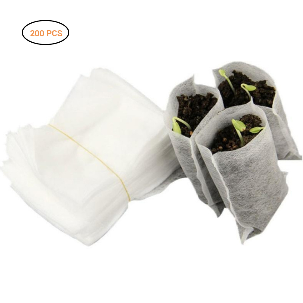 200 Pcs Grow Bags Non-Woven Seedling Bags 8*10cm Plant Planting Nutrition Bags Gardening Seedling Grow Kits Seedling Raising Bag