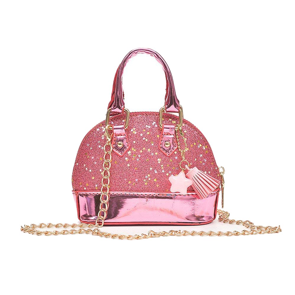 Auau små jentepaljetter håndvesker prinsesse crossbody bag mini veske for jenter småbarn barn (rosa): Default Title