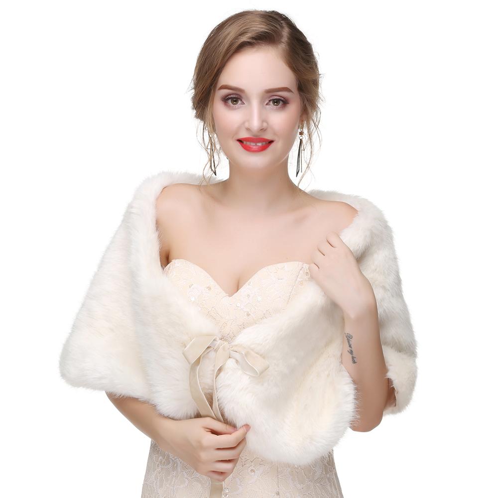 Janevini Elegante Zachte Faux Fur Shawl Vrouwen Bruiloft Capes Bruids Jas Wraps Grijs Lace Up Bont Stola Formele Bolero Fourrure mariage: pj170955