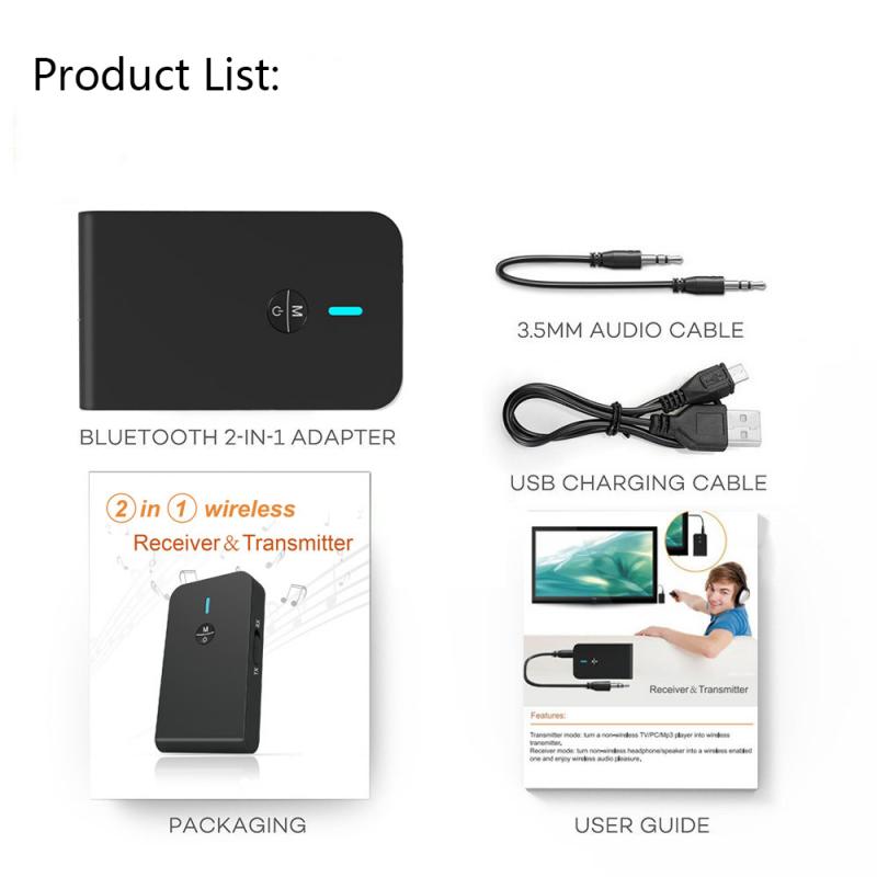 Bluetooth 5.0 Transmitter Receiver Wireless Audio 2-in-1 Bluetooth Adapter 3.5mm AUX Audio Music Receiver Sender For PC TV Car