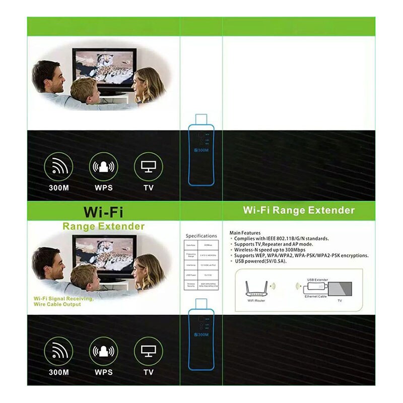 USB TV WiFi Dongle Adapter 300Mbps Universal Wireless Receiver RJ45 WPS for Samsung LG Sony Smart TV