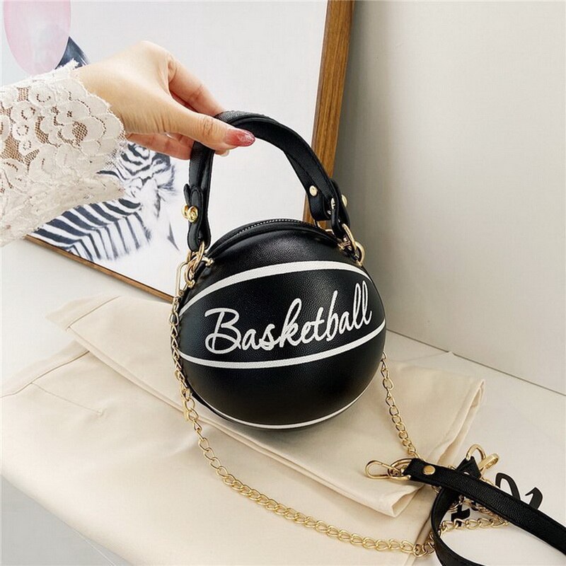 Small Personality Basketball Hand Bag Women Chains Handbag Letter Shoulder Messenger Bag Female Mini Round Tote: 2