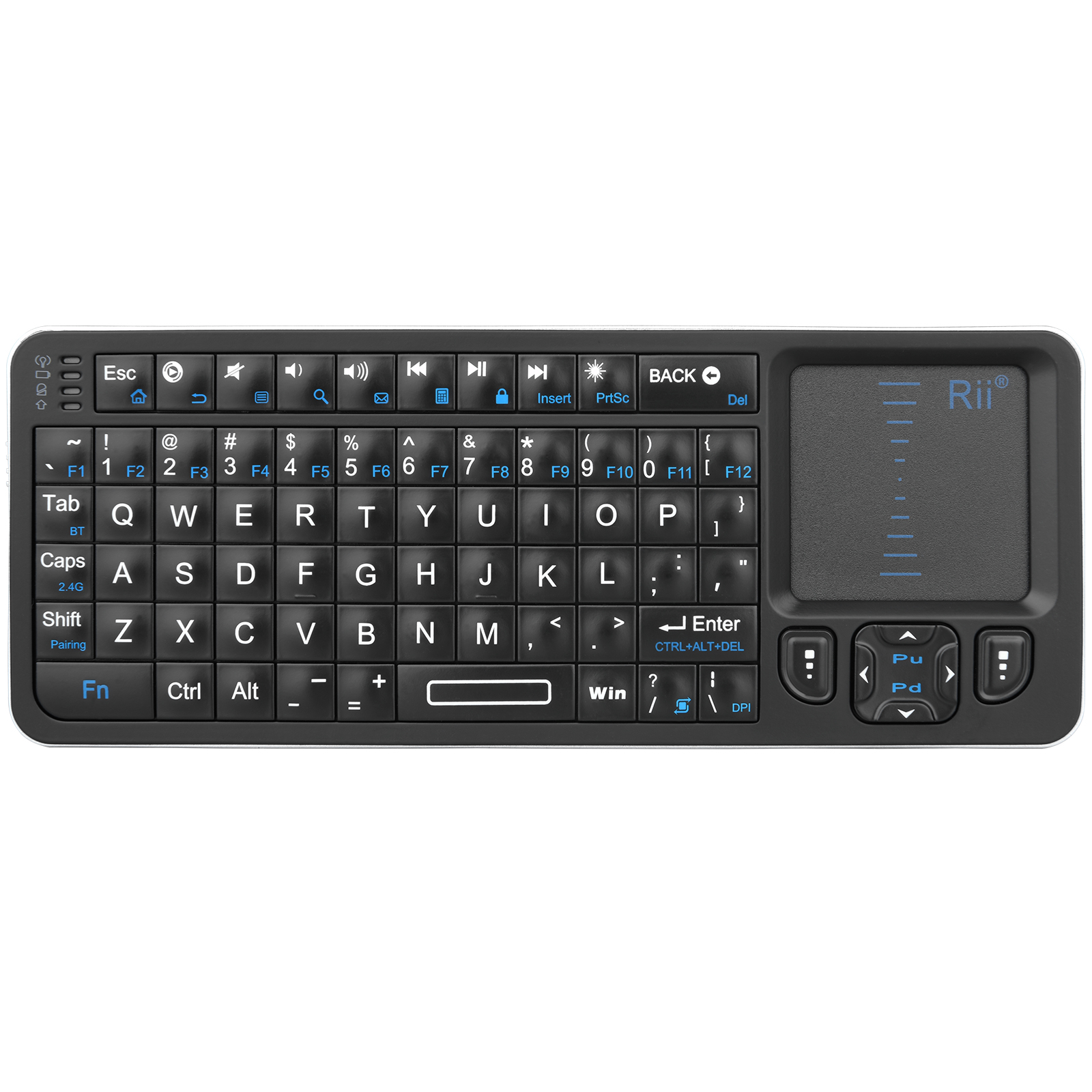Rii K06 Mini Bluetooth-toetsenbord, 2,4 GHz draadloos toetsenbord met achtergrondverlichting en IR Learning Touchpad Android TV Box, Mac, laptop, Windows