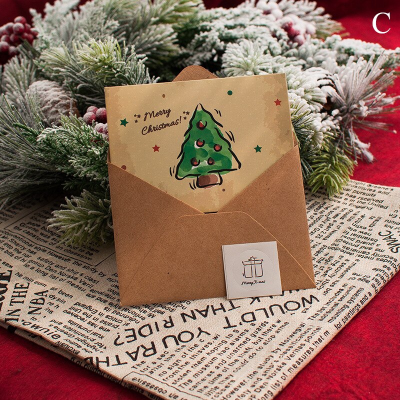 Small Fresh Merry Christmas Card Thanksgiving Blessing Cards Hollow Three Fold Simplicity Festival Greeting Card Sets: C