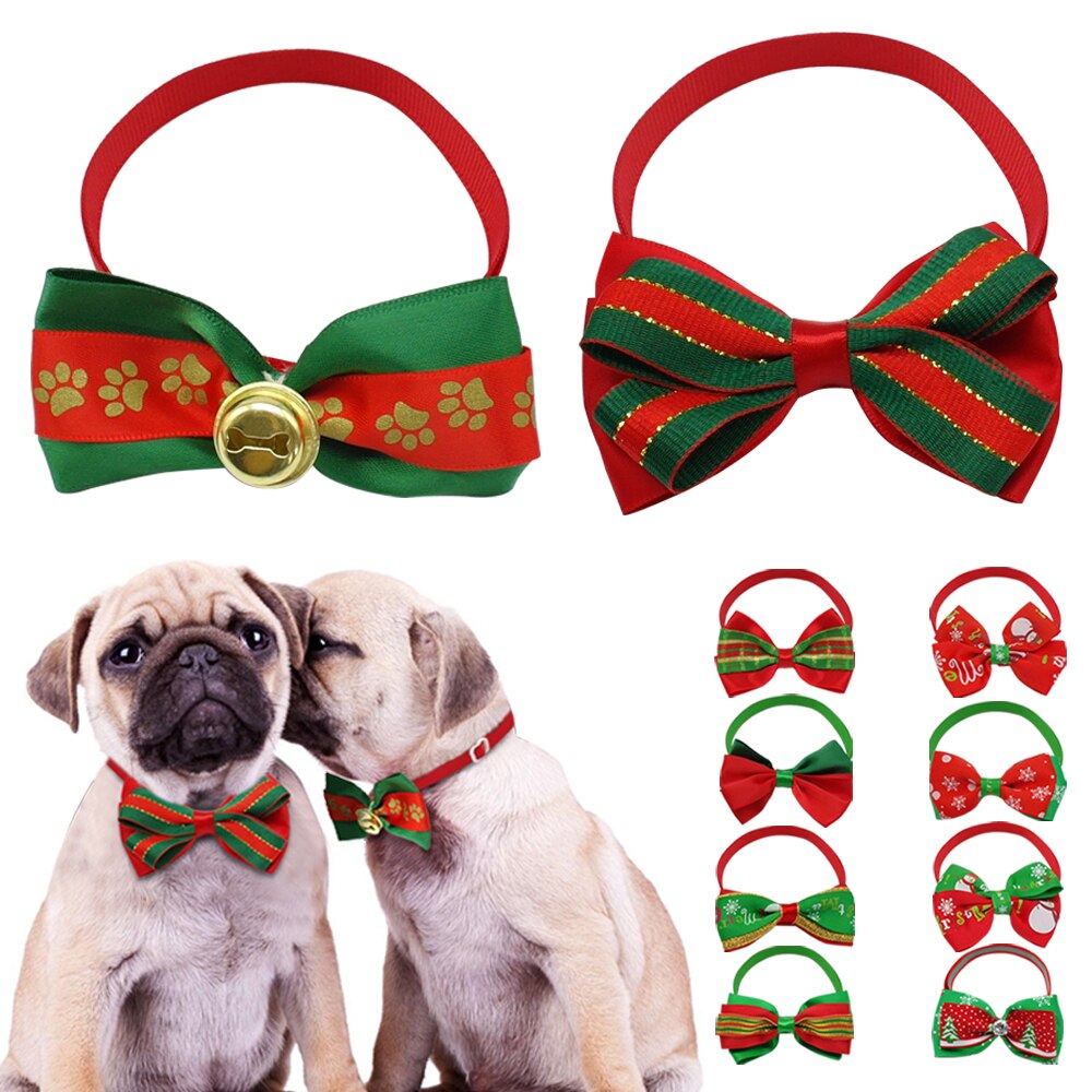 10 stks/partij Kerst Hond Strikje Kraag Reflecterende Mode Leuke Kat Puppy Stropdas Ketting Huisdier Accessoires Honden Kraag