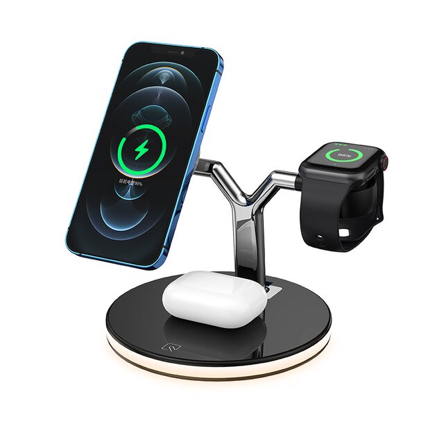 15W Magnetic Wireless Charger 3 in 1 Fast Charging Station for Magsafe iPhone 12 pro Max Chargers for Apple Watch Airpods pro: Black